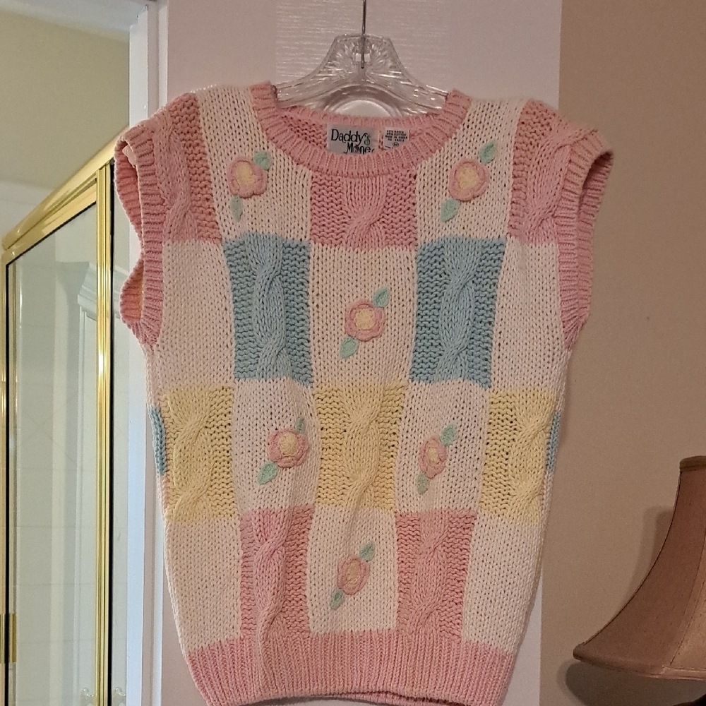 VTG Floral Patchwork Knit Sweater Vest - Pink
